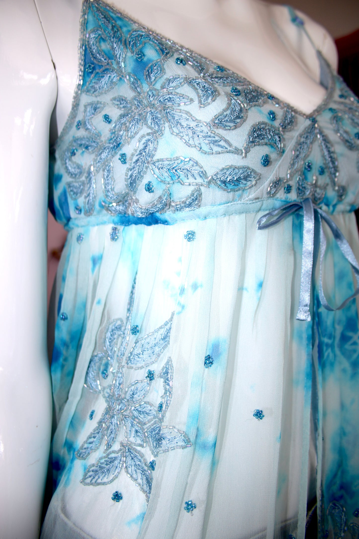 Blue Babydoll Silk Beaded Top