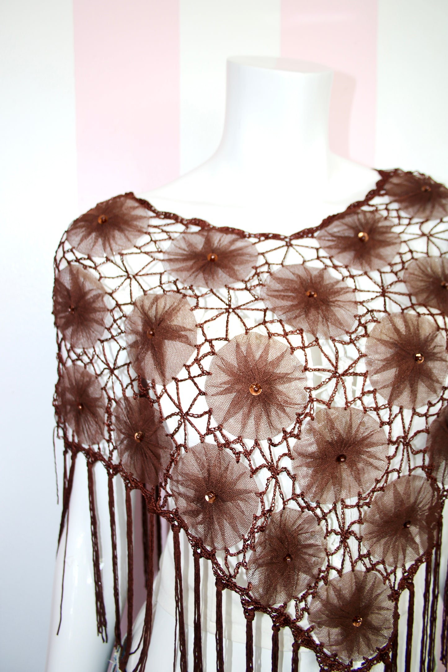 Brown Floral Sequin Poncho