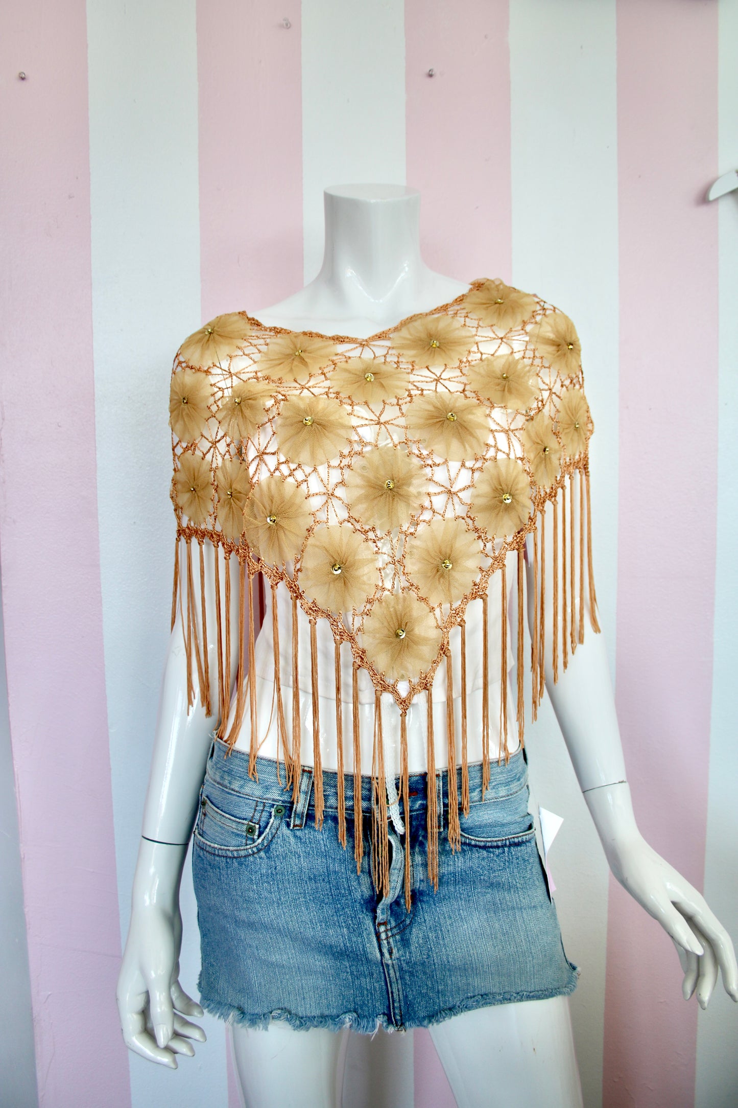 Tan Flower Poncho