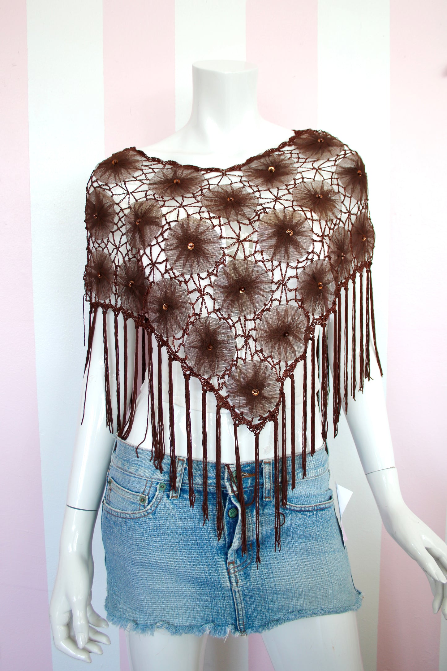 Brown Floral Sequin Poncho