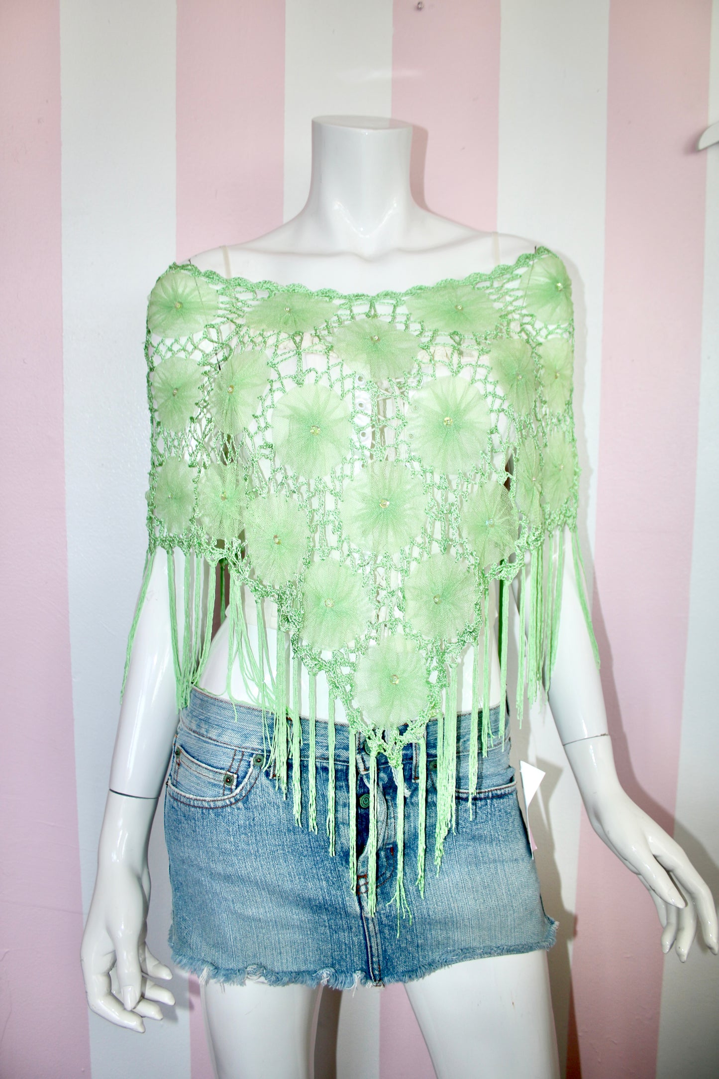 Green Floral Sequin Poncho
