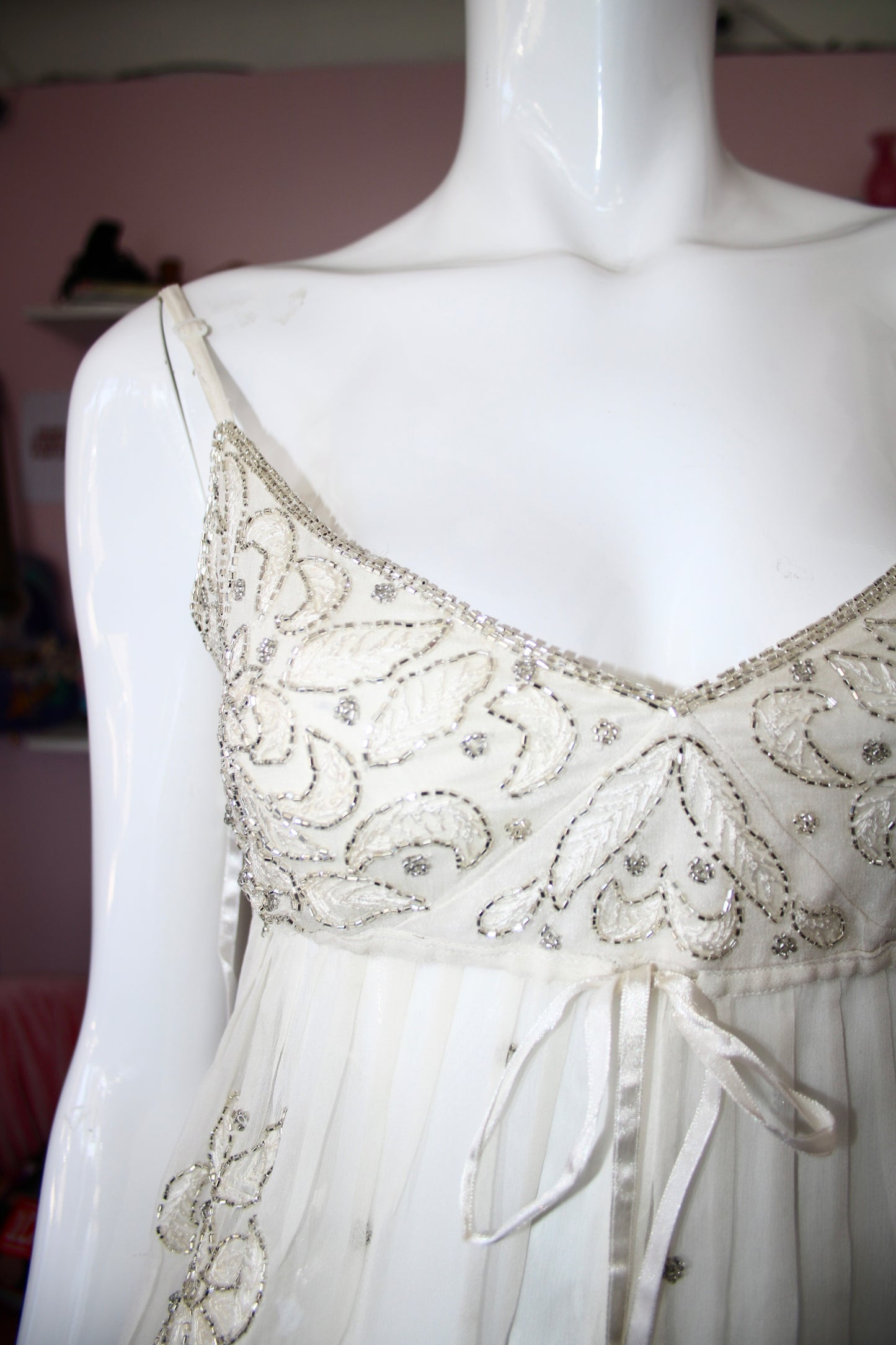 White Babydoll Silk Beaded Top