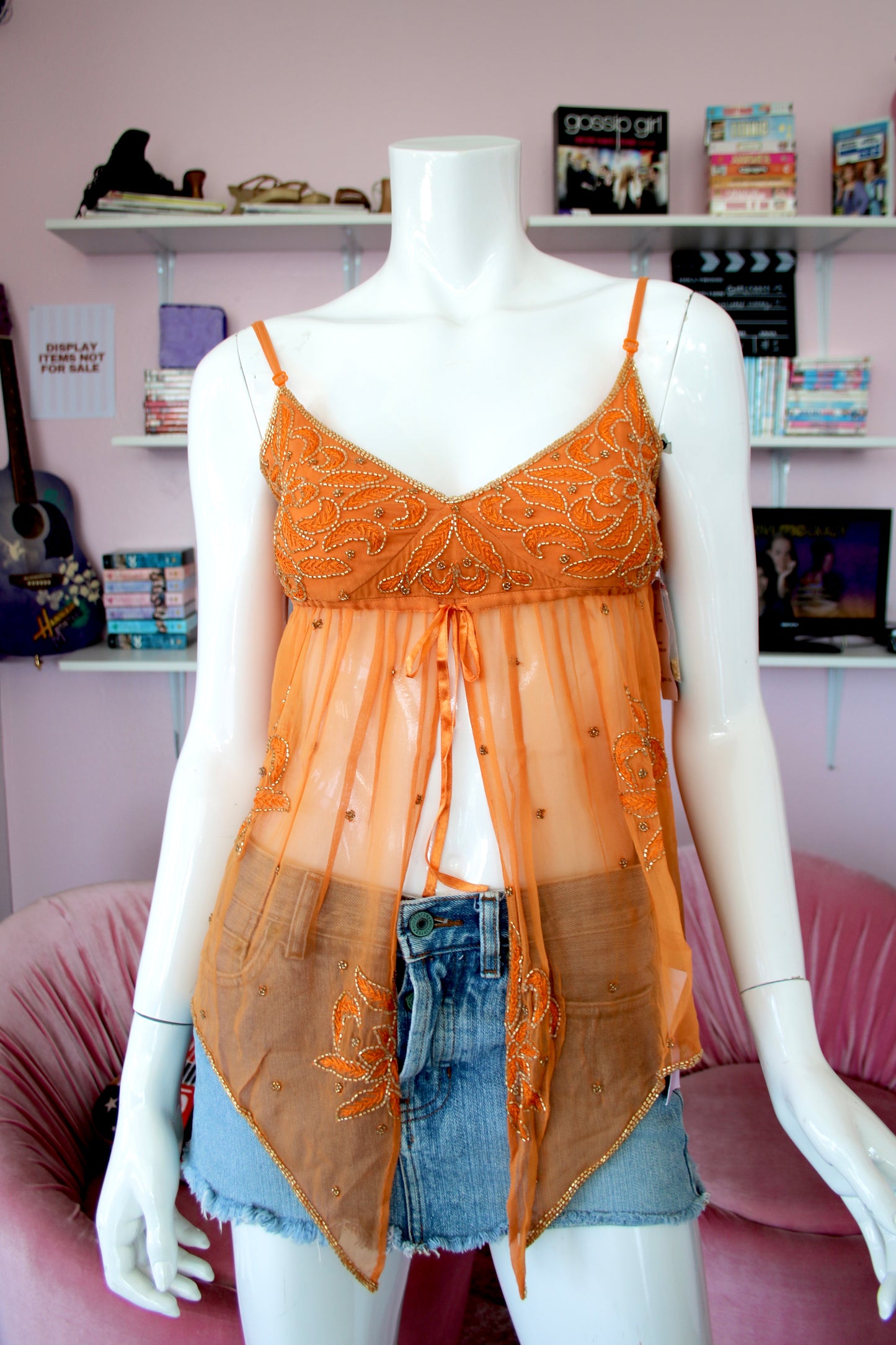 Orange Babydoll Silk Beaded Top