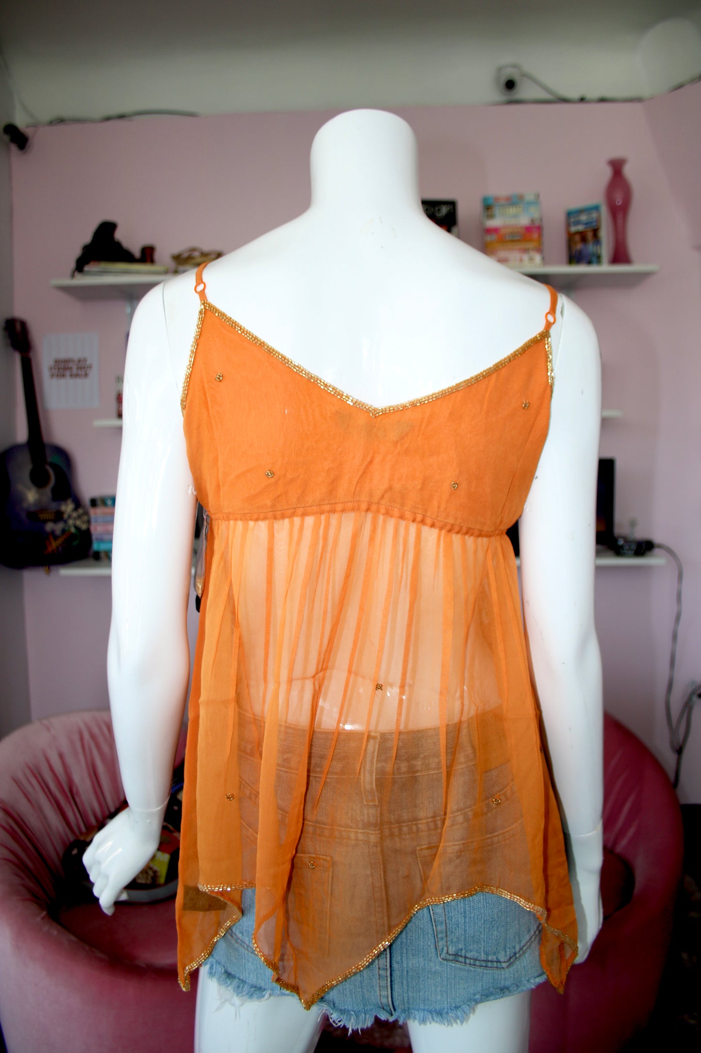 Orange Babydoll Silk Beaded Top