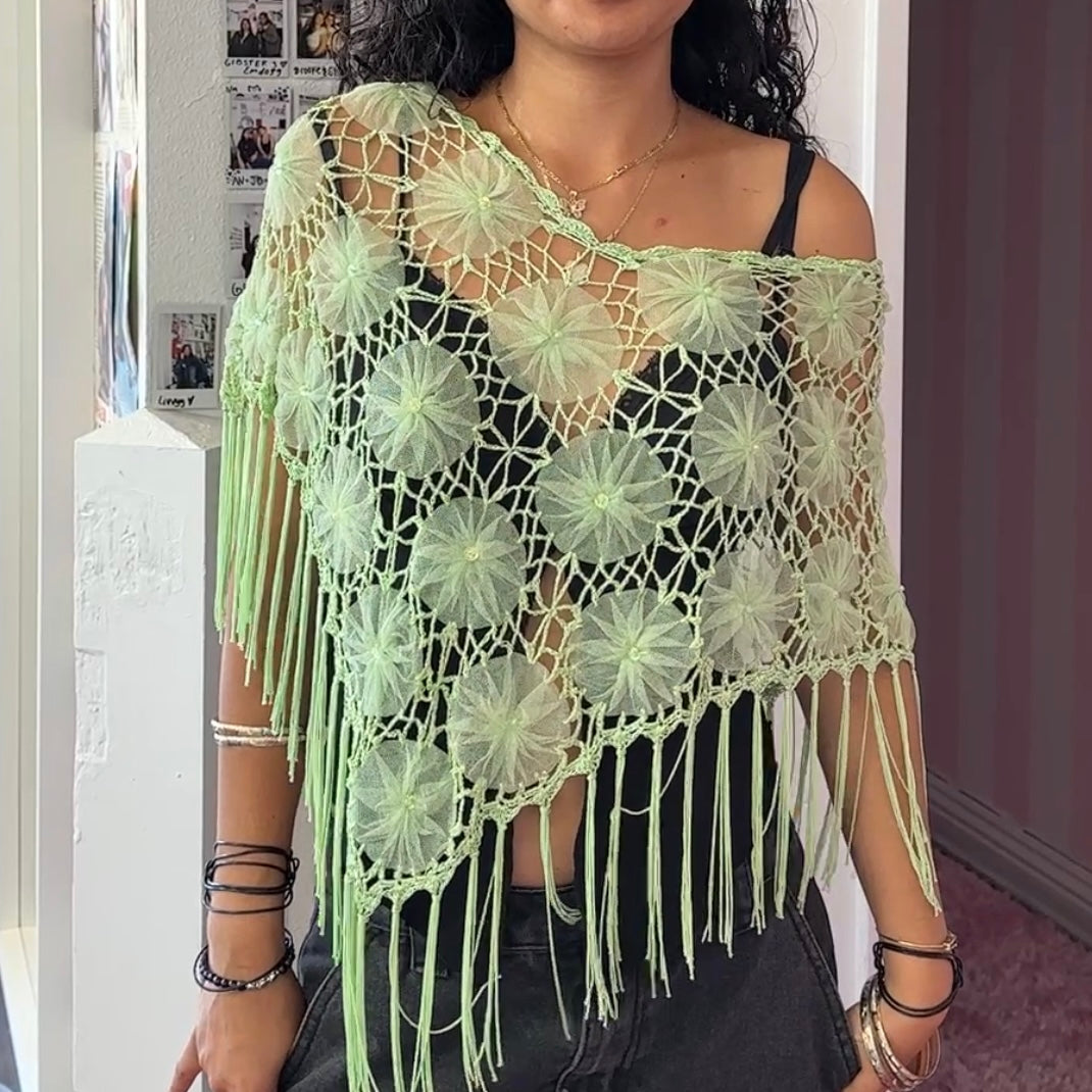Green Floral Sequin Poncho