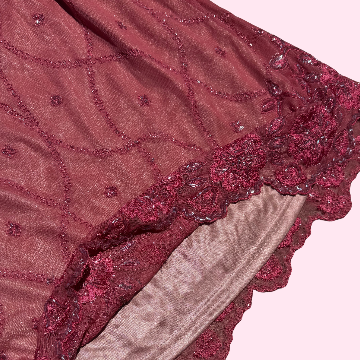 Hot Pink Beaded Midi Skirt