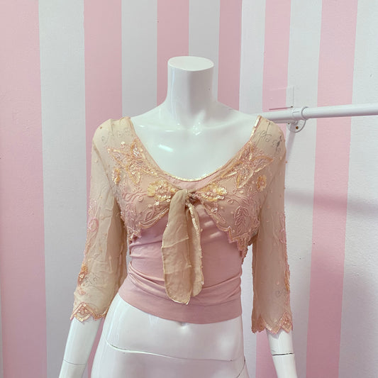 Light Pink Butterfly Cami + Cardigan Set