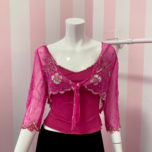 Hot Pink Butterfly Cami + Cardigan Set
