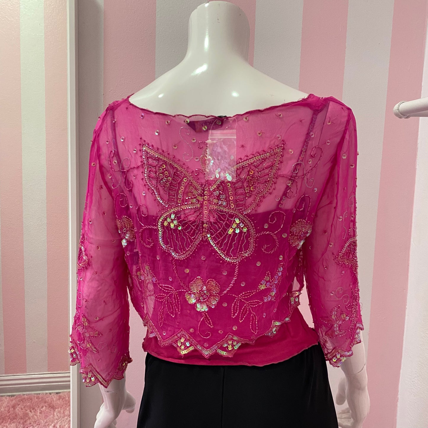 Hot Pink Butterfly Cami + Cardigan Set