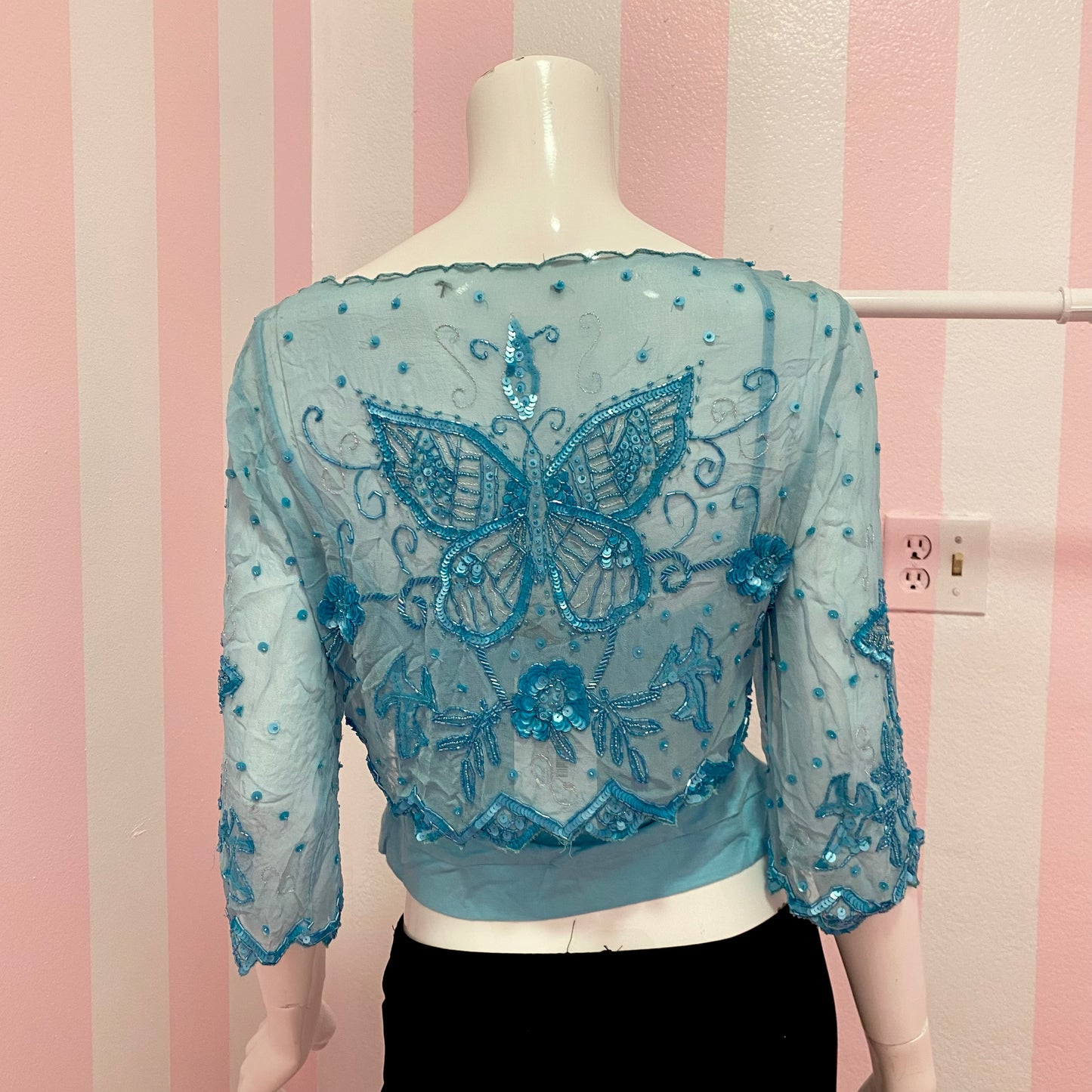 Light Blue Butterfly Cami + Cardigan Set