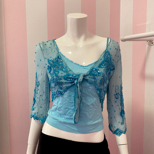 Light Blue Butterfly Cami + Cardigan Set