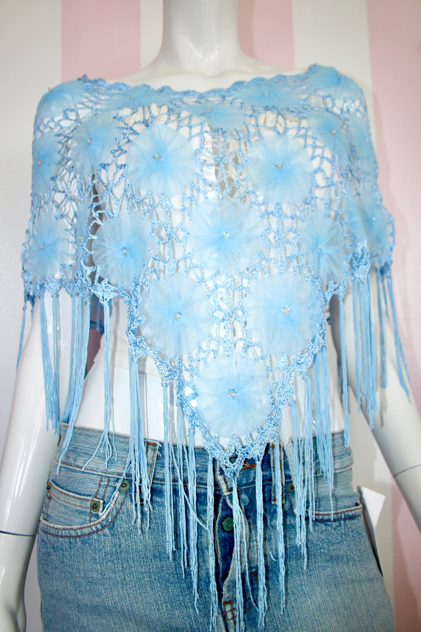 Blue Floral Sequin Poncho