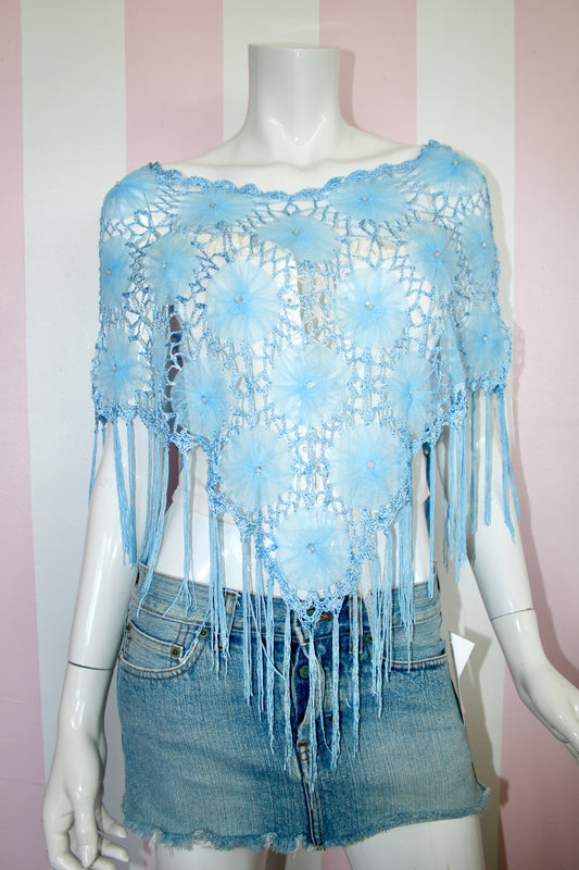 Blue Floral Sequin Poncho