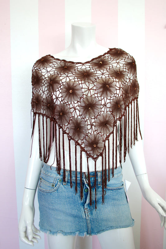 Brown Floral Sequin Poncho