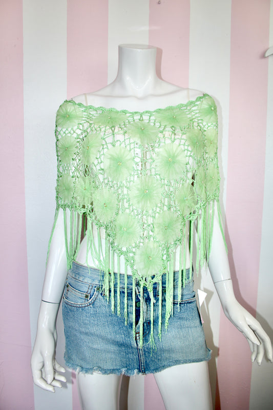 Green Floral Sequin Poncho