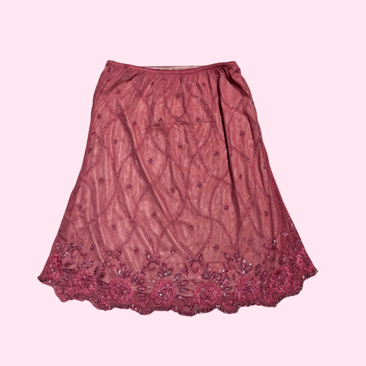 Hot Pink Beaded Midi Skirt