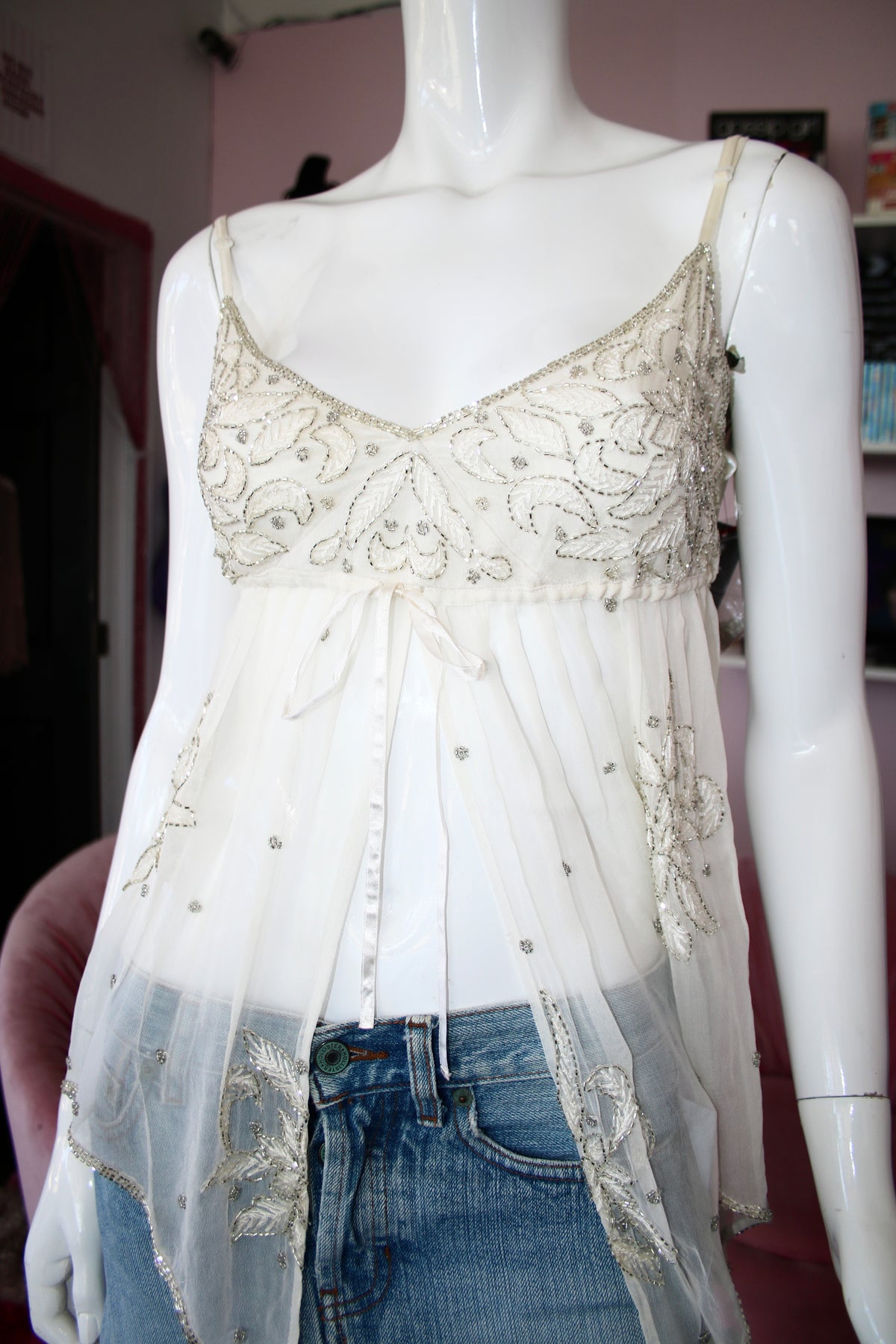 Split Cami Silk Beaded Top